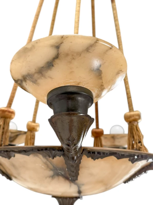 French Art Deco Alabaster Chandelier, 1930s